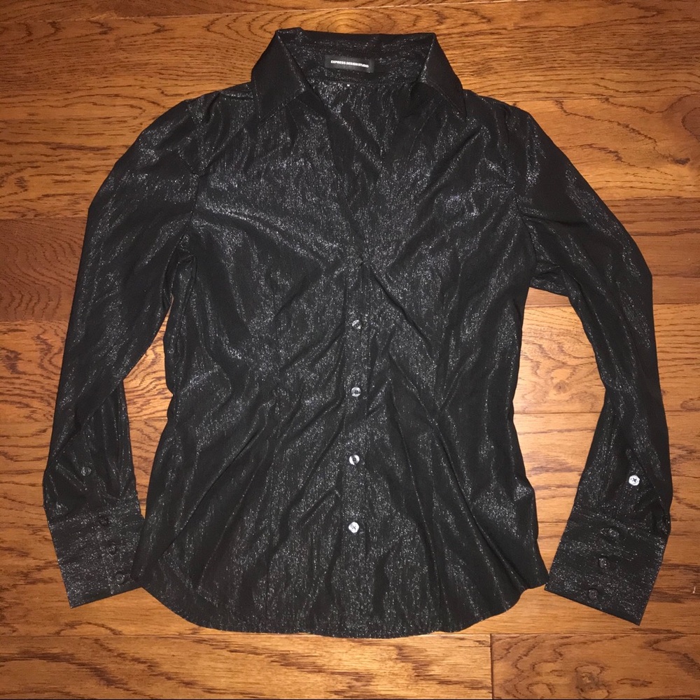 Express Shimmer Black Button Down M NWOT